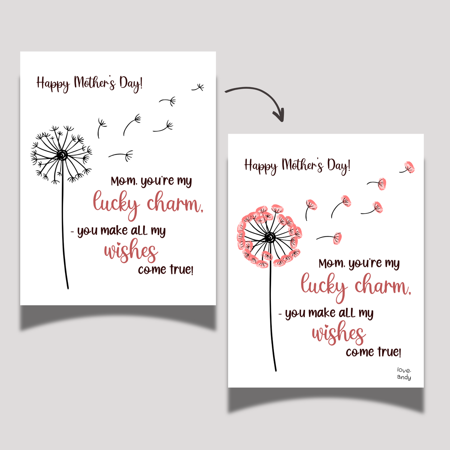 Mothers Day Fingerprint Craft for Kids Printable, Card Art Mom Birthday Gift
