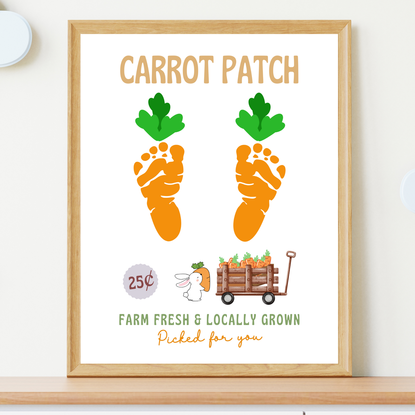 Carrot Patch Easter Footprint Craft for Kids Printable, DIY Spring Feet Art Activity Keepsake Farm Sign Personalized Gift from Baby Toddler