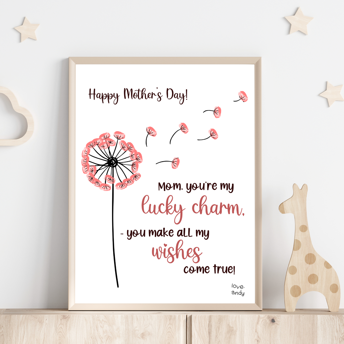 Mothers Day Fingerprint Craft for Kids Printable, Card Art Mom Birthday Gift
