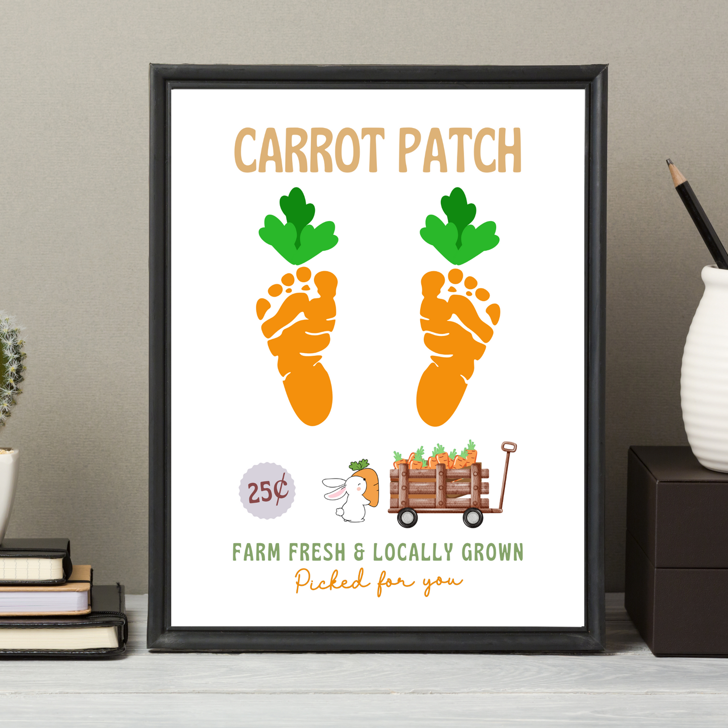 Carrot Patch Easter Footprint Craft for Kids Printable, Spring Feet Art Farm Sign