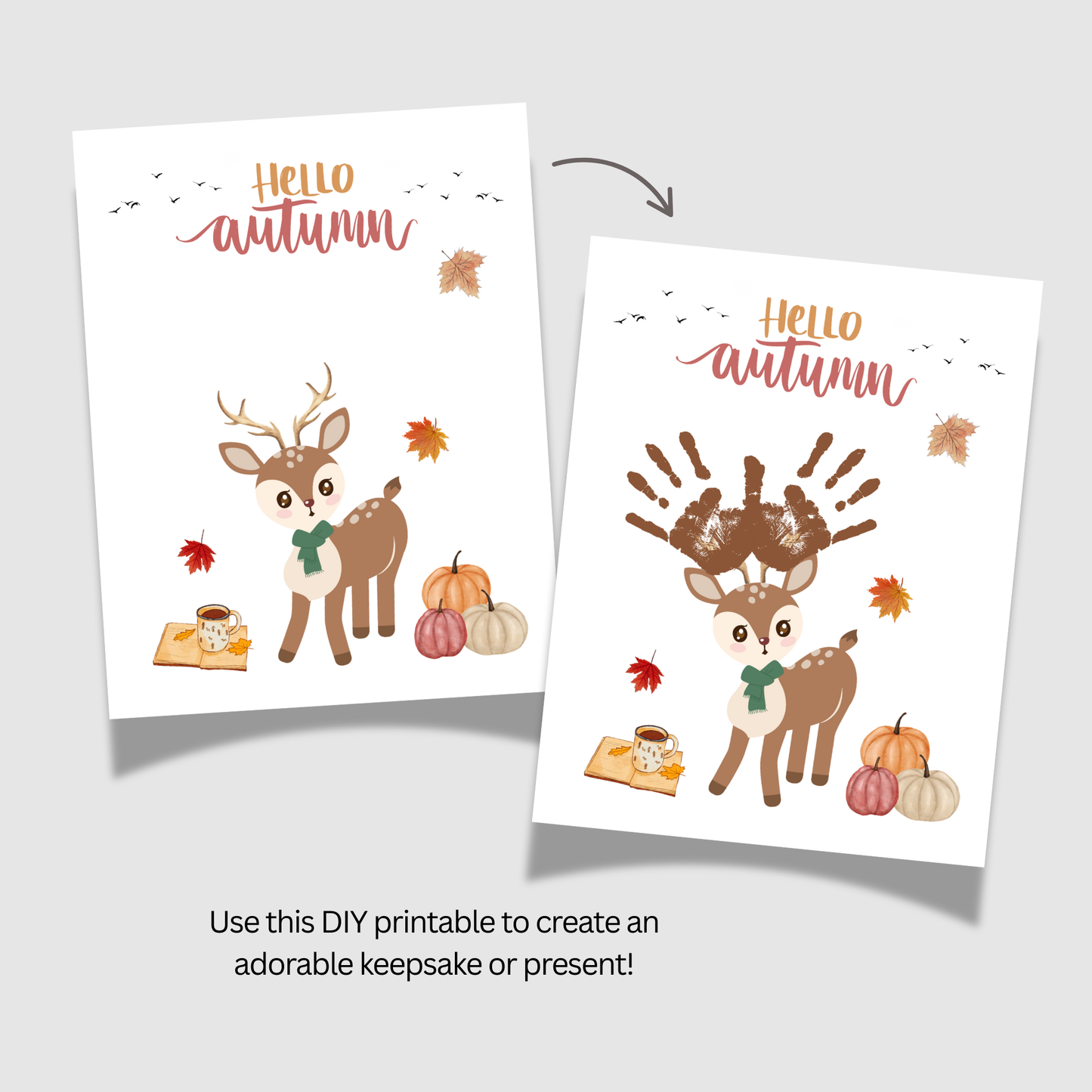Fall Handprint Craft Printable, Autumn Activity DIY Deer Art for Kids