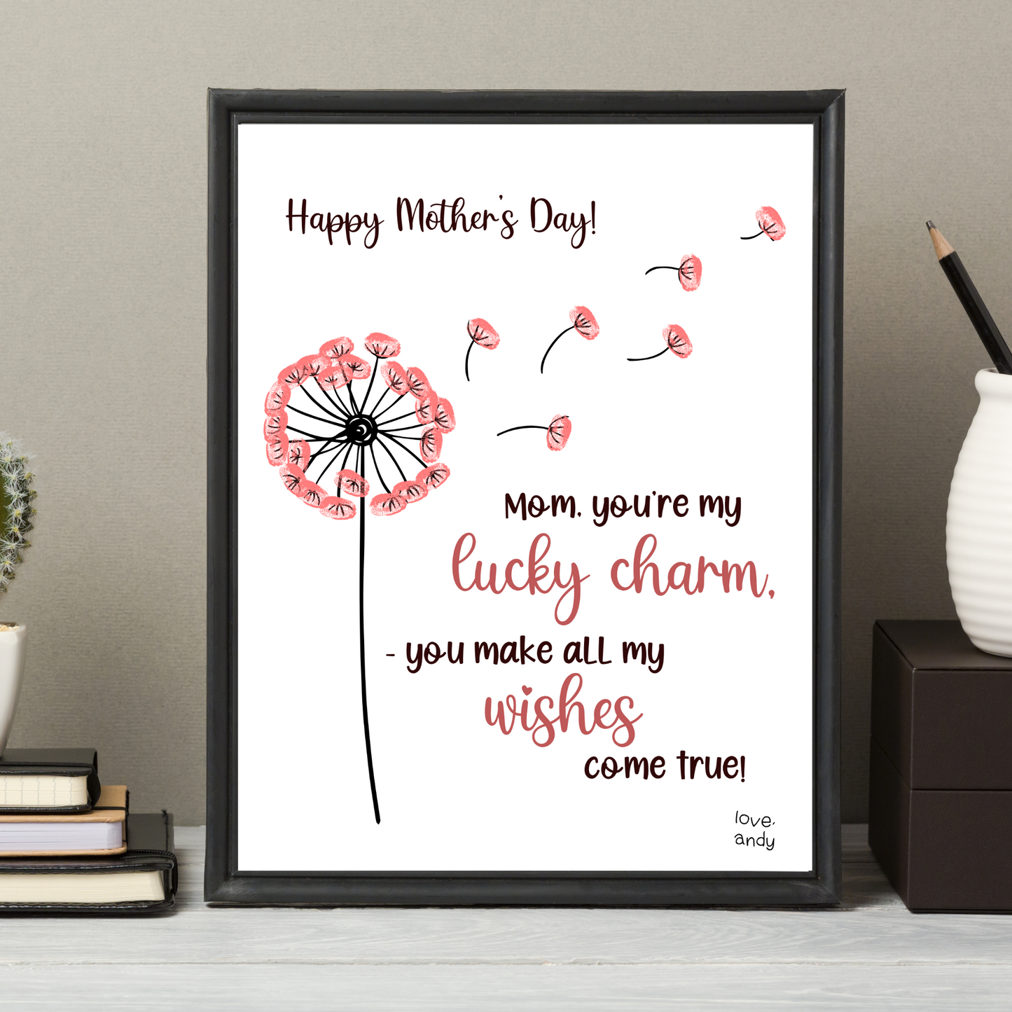 Mothers Day Fingerprint Craft for Kids Printable, Card Art Mom Birthday Gift