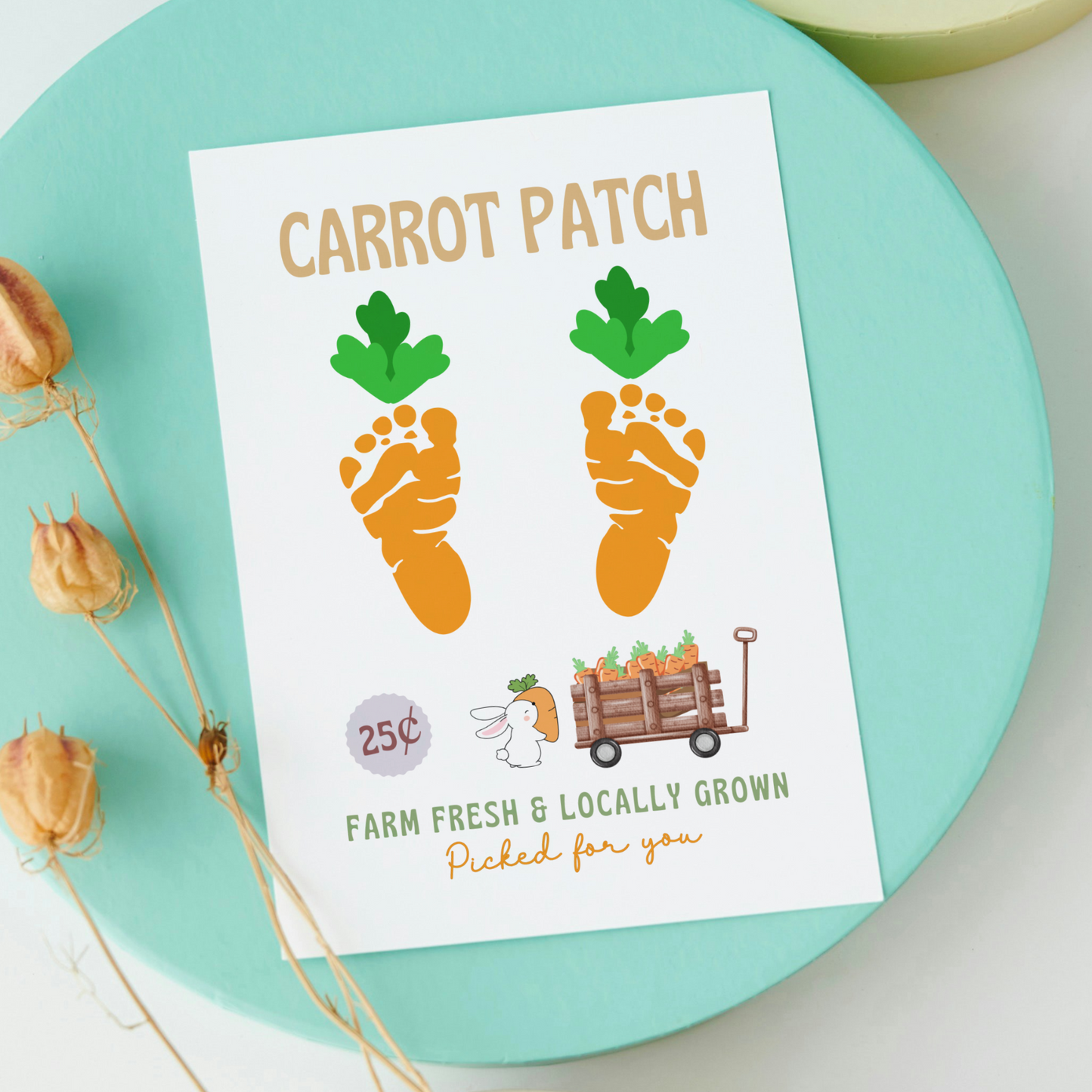 Carrot Patch Easter Footprint Craft for Kids Printable, DIY Spring Feet Art Activity Keepsake Farm Sign Personalized Gift from Baby Toddler