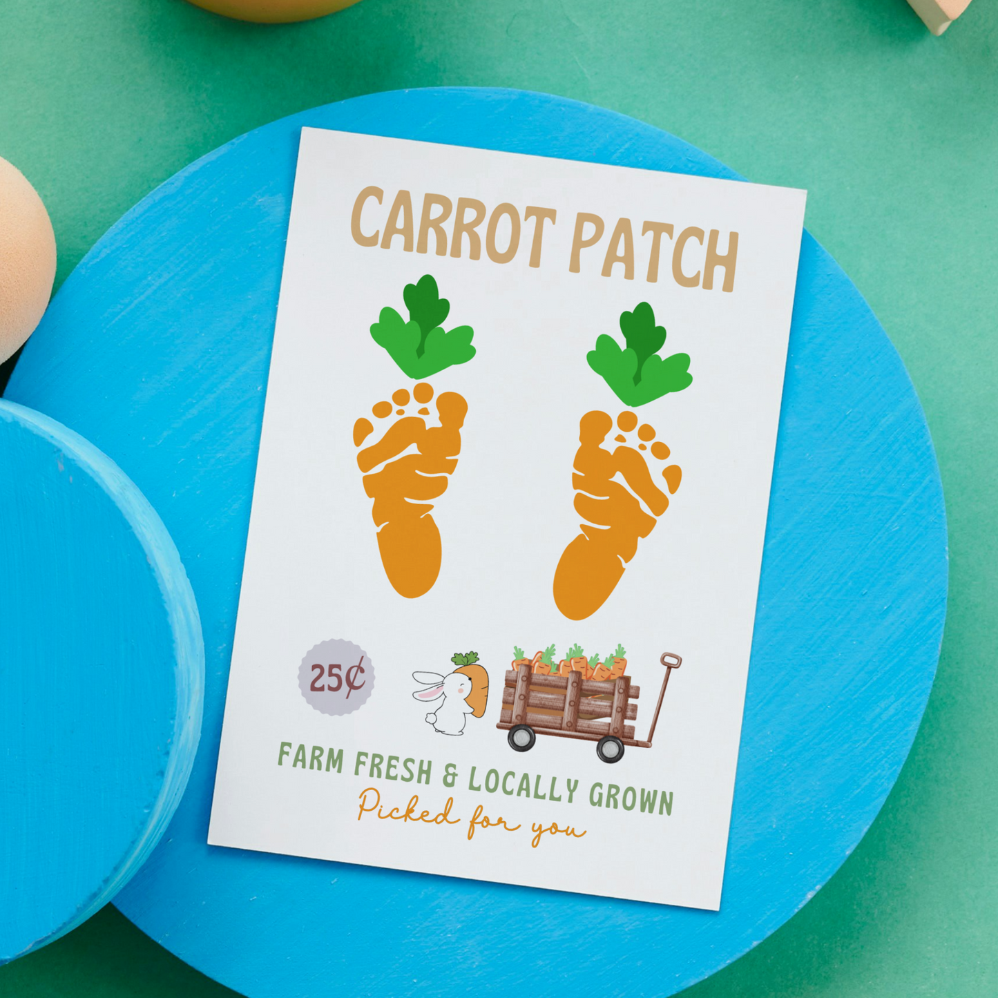 Carrot Patch Easter Footprint Craft for Kids Printable, DIY Spring Feet Art Activity Keepsake Farm Sign Personalized Gift from Baby Toddler