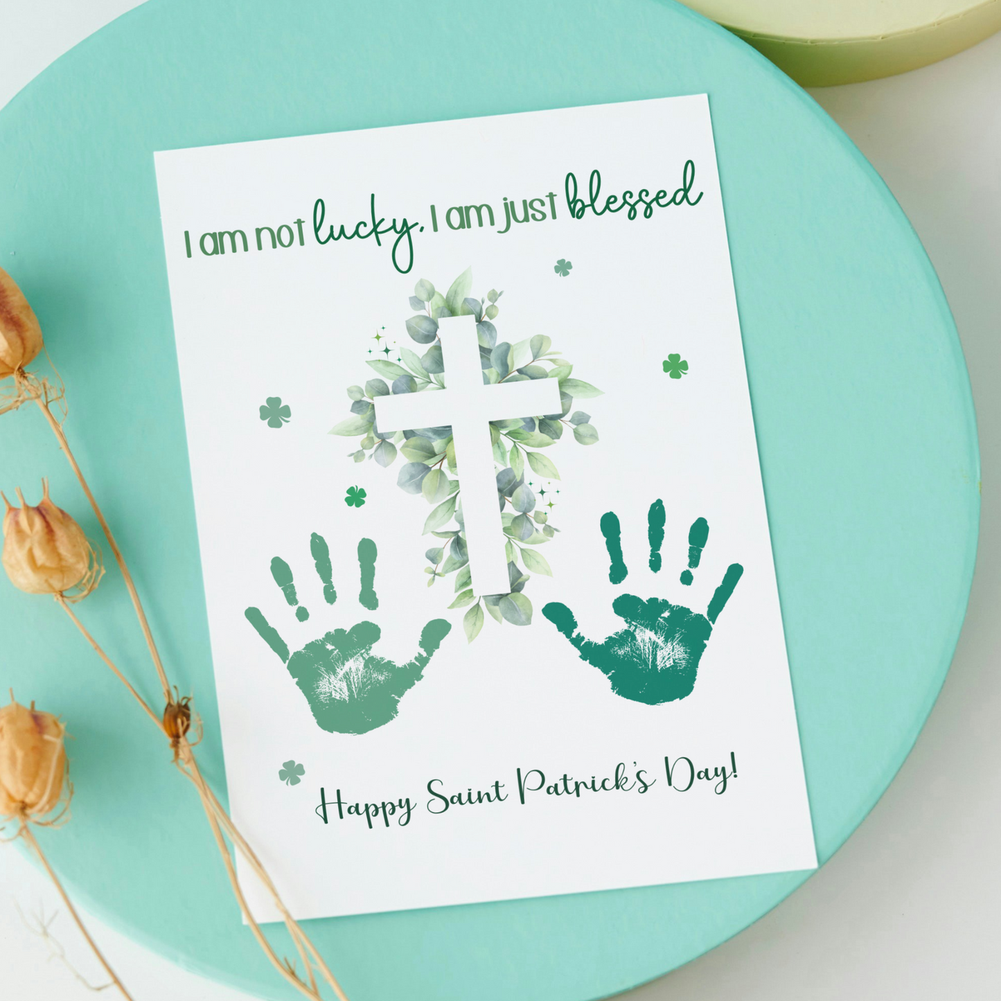 St. Patricks Day Christian Handprint Craft Printable, DIY Bible Art for Sunday School Kids Baby Toddler Activity