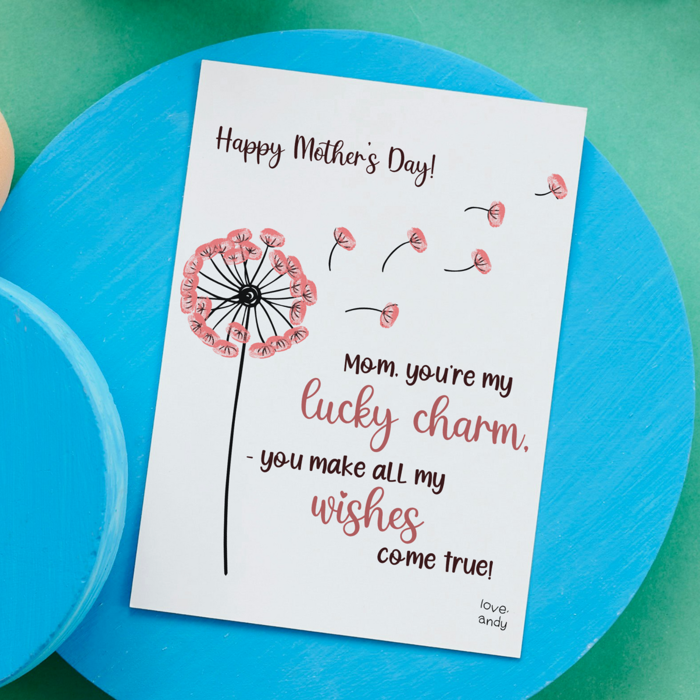 Mothers Day Fingerprint Craft for Kids Printable, Card Art Mom Birthday Gift