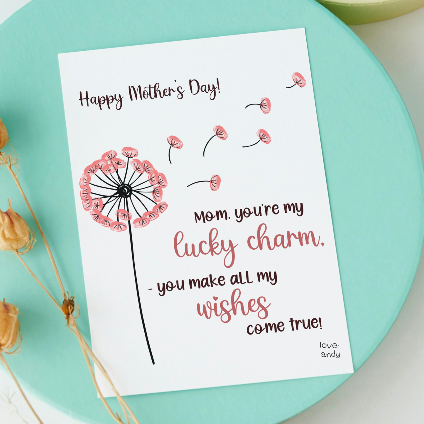 Mothers Day Fingerprint Craft for Kids Printable, Card Art Mom Birthday Gift