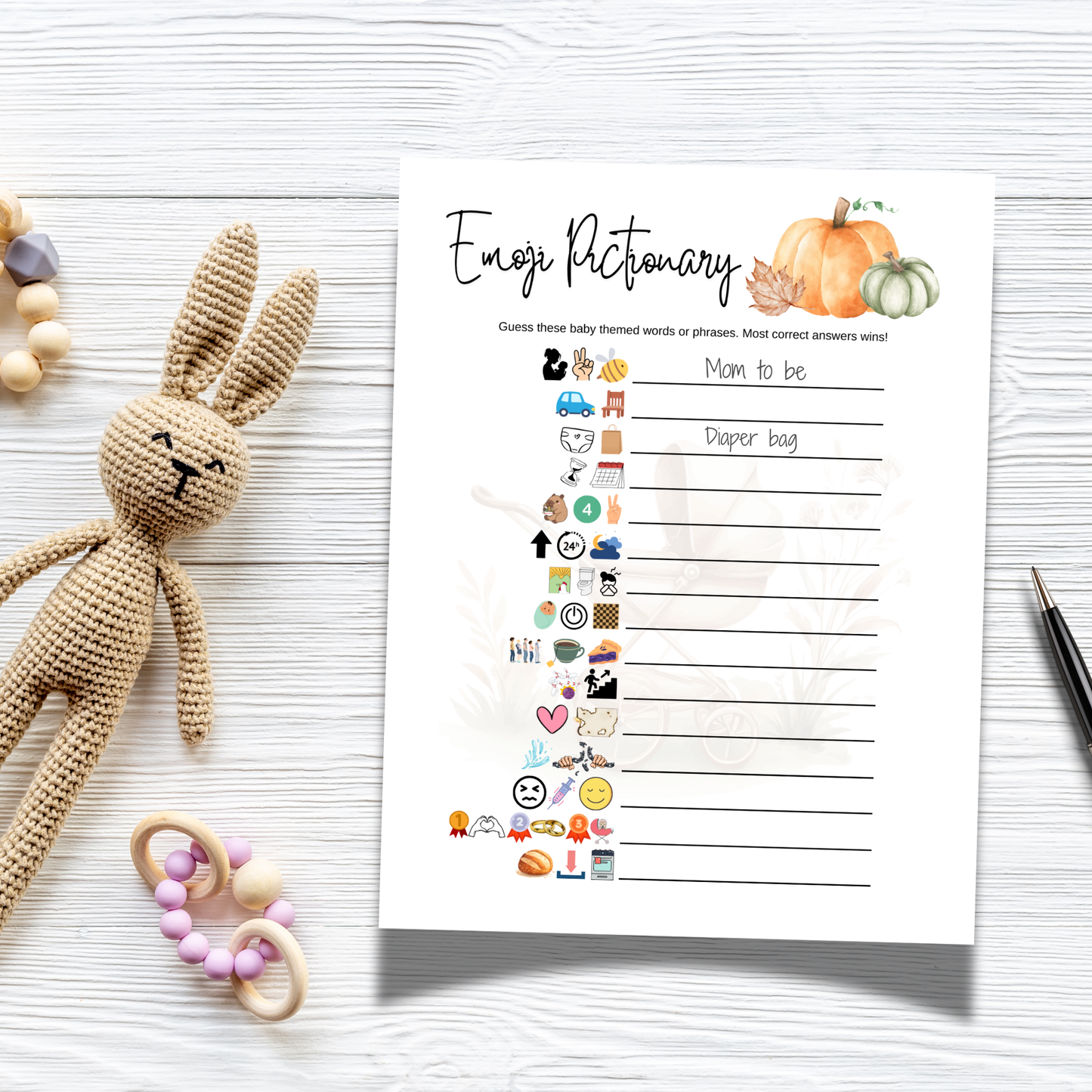 Pumpkin Baby Shower Games Printable, Fall Party Activity