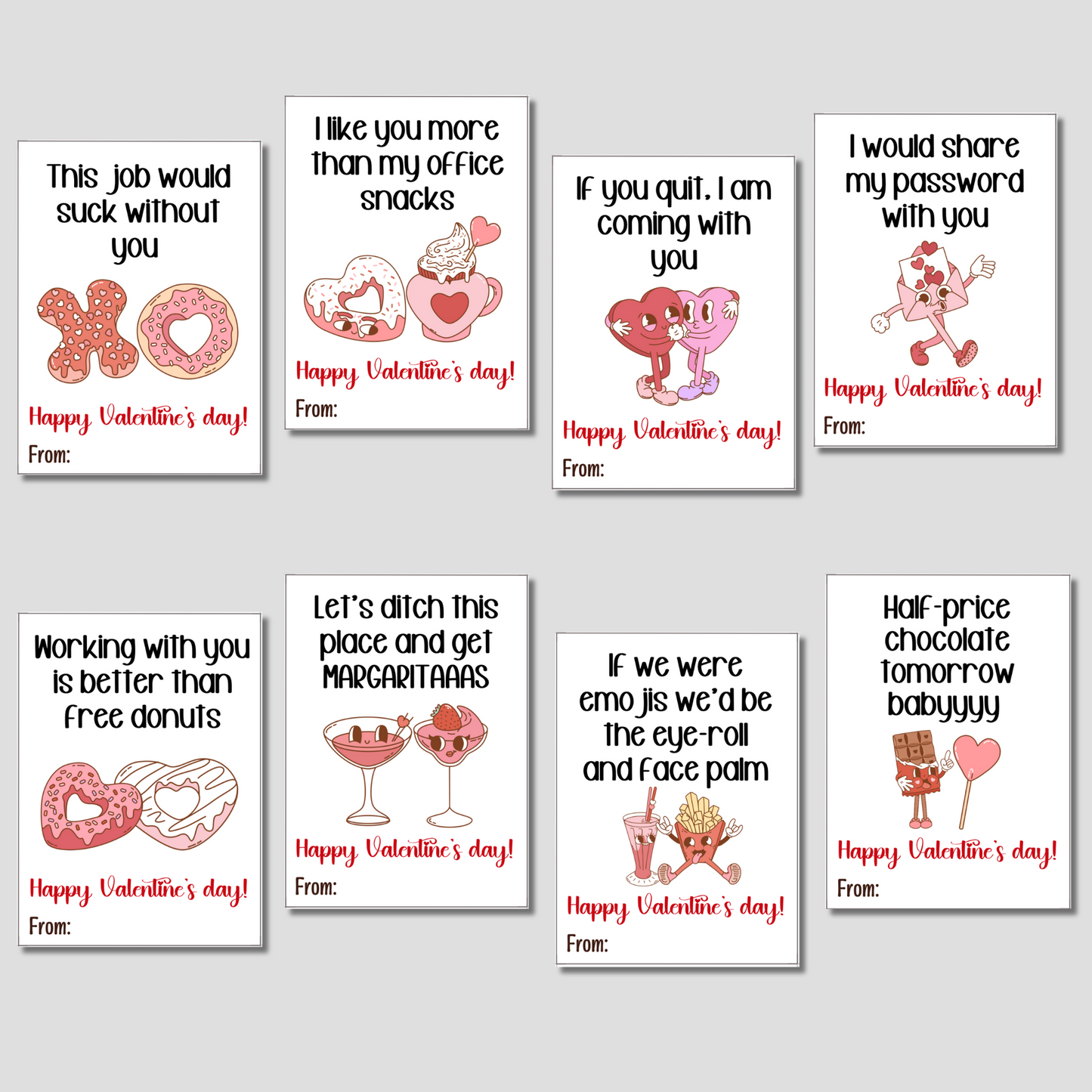 Funny Coworker Valentine's Day Retro Cards Printable, Workplace Office Party Gift for Colleague Staff Boss Employee