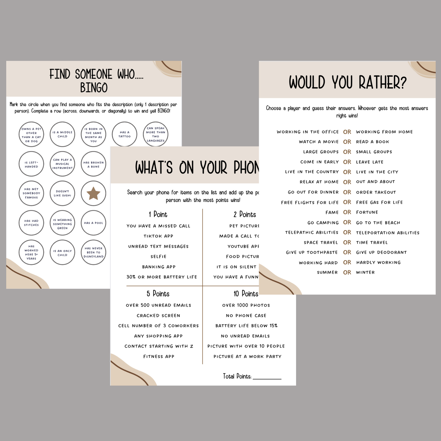 Office Party Games Printable, Work Icebreakers, Team Building Happy Hour Games