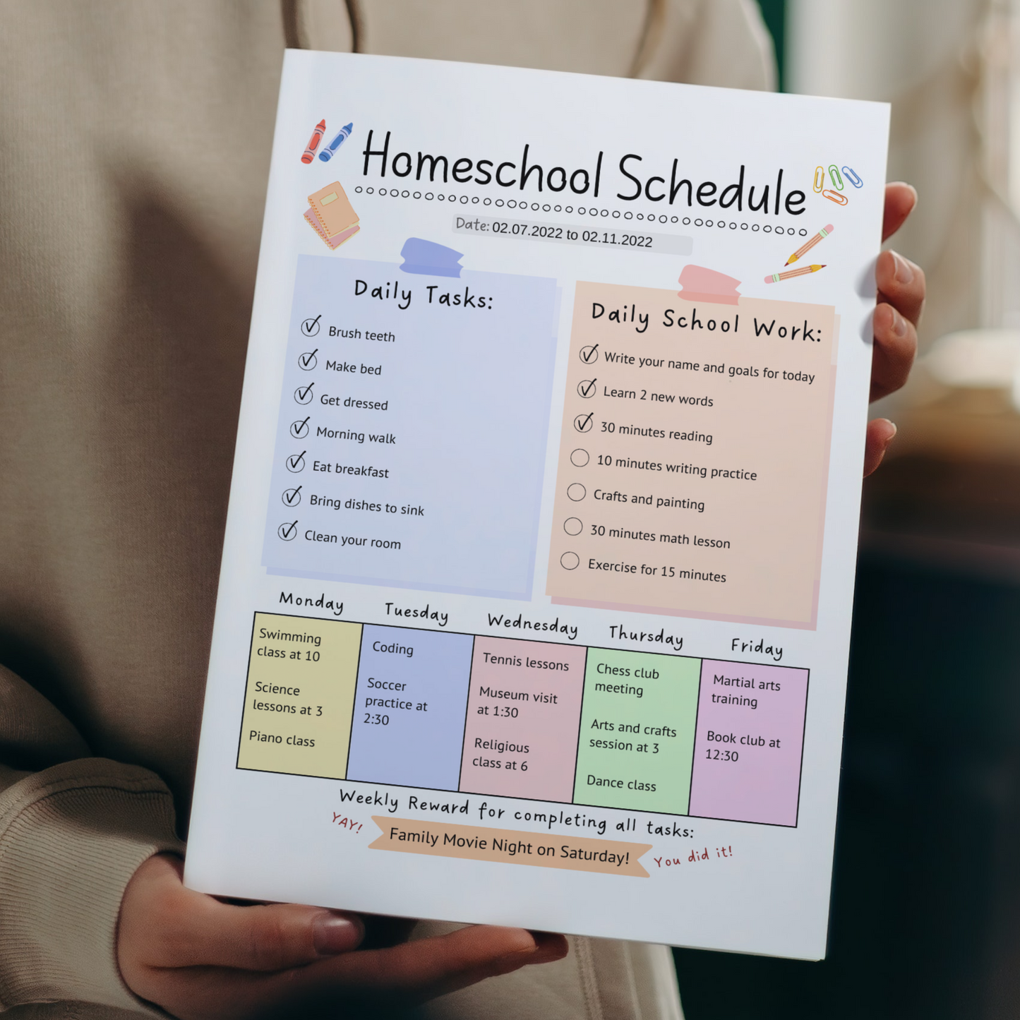 Editable Homeschool Schedule Printable For Kids, Preschool Lesson Planner