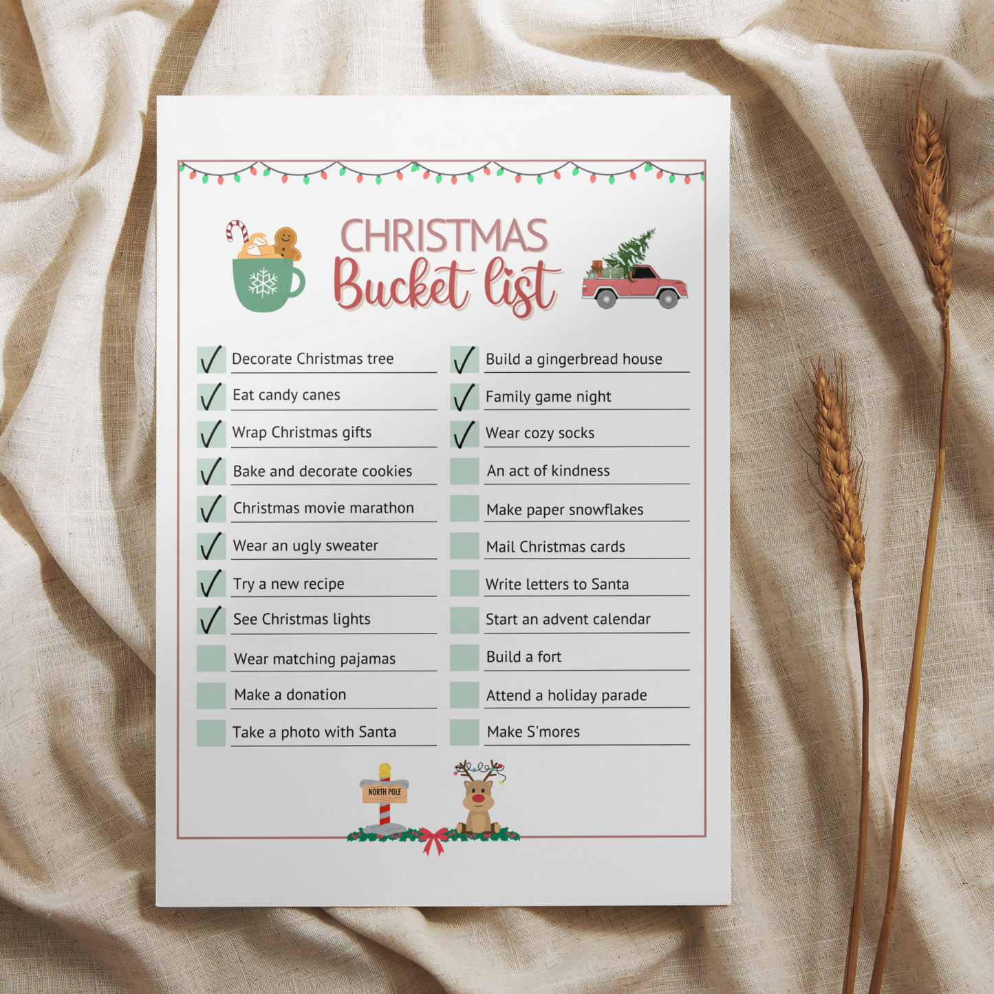 Christmas Bucket List Editable & Printable, Xmas Holiday Family Activity