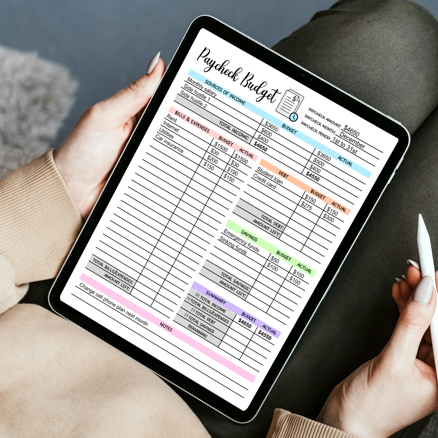 Paycheck Budget Overview Planner Printable, Minimalist Budget Tracker