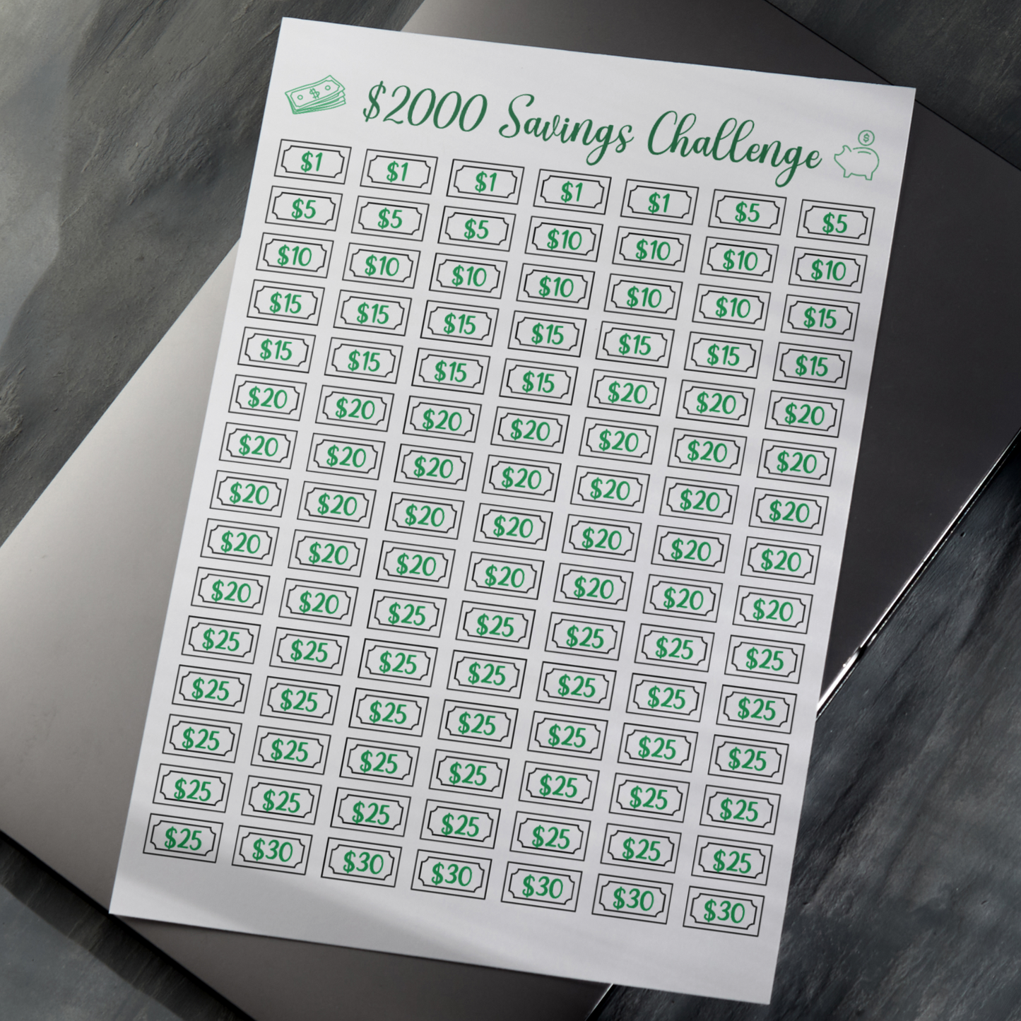Savings Challenge Printable, 1K 2K 5K 10K Money Savings Goal Tracker