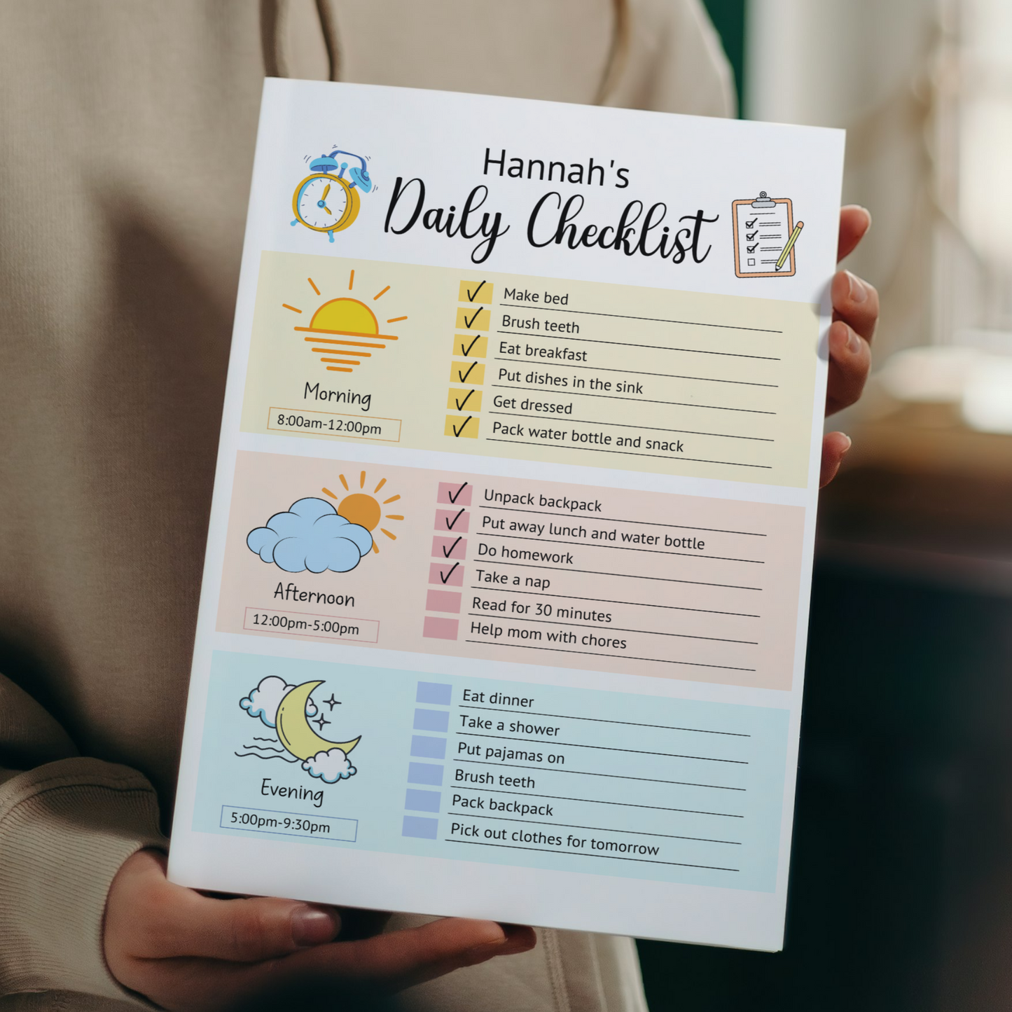 Kids Daily Checklist Printable, Editable Chore Chart, Daily Routine Schedule