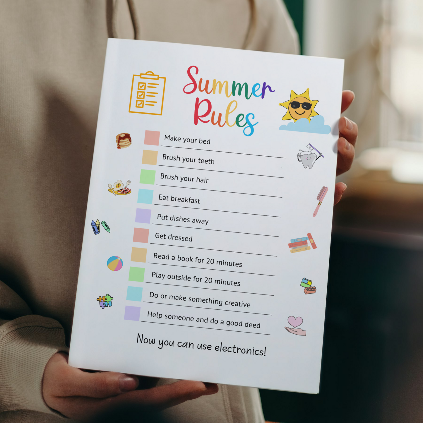 Editable Summer Rules For Kids, Printable Daily Checklist