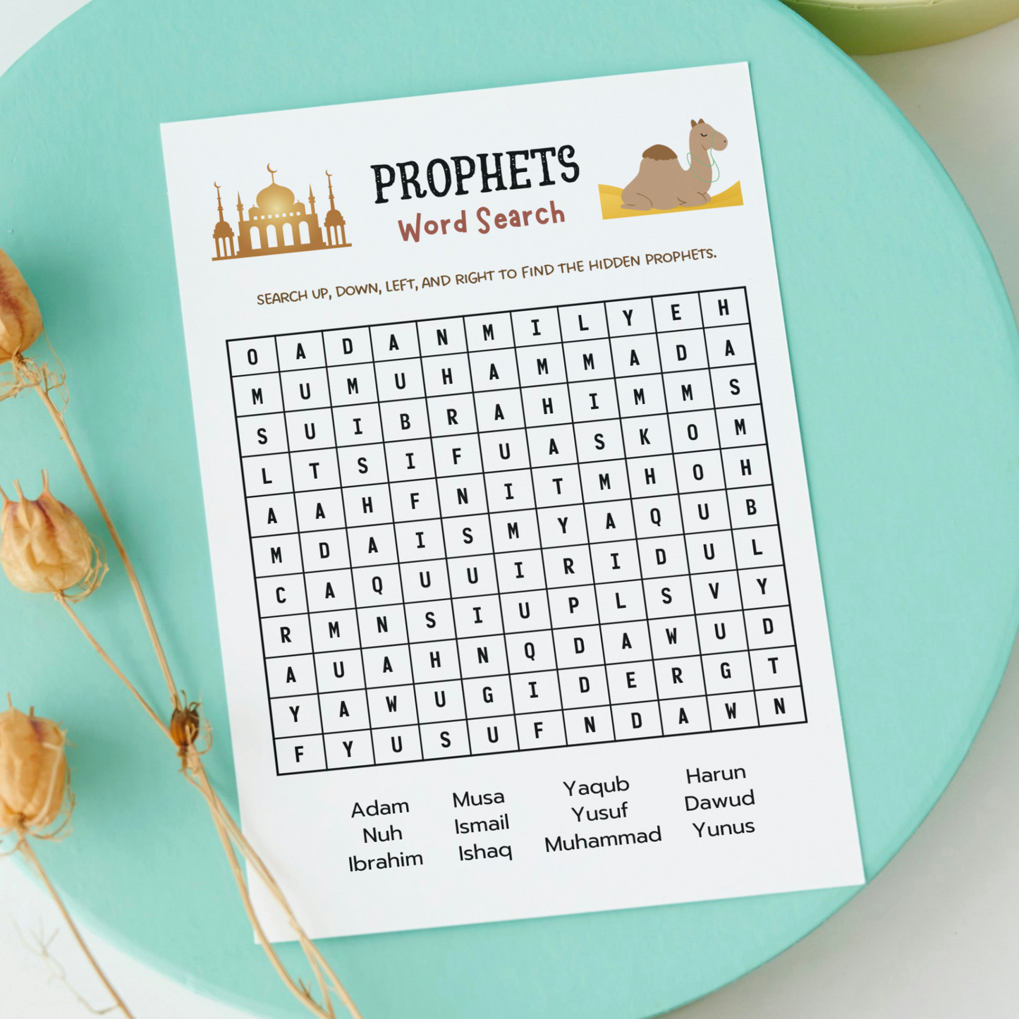 Islamic Word Search Printable Activity for Kids, Educational Games Wordsearch Sheets Angels Prophets Prayer Ramadan Eid Gift Ideas Children