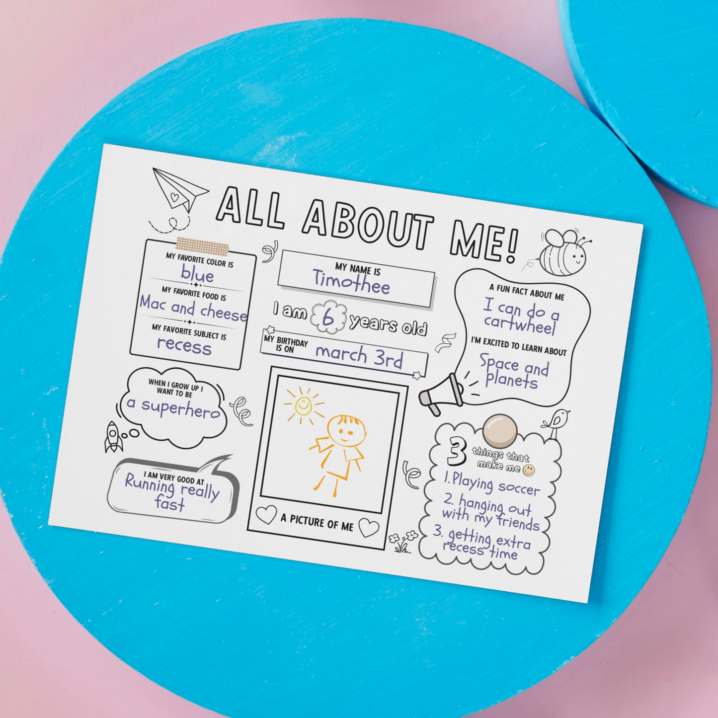 All About Me Coloring Page Printable, First Day of School Activity For Kids Fill In Template Back to School Classroom Homeschool Worksheet