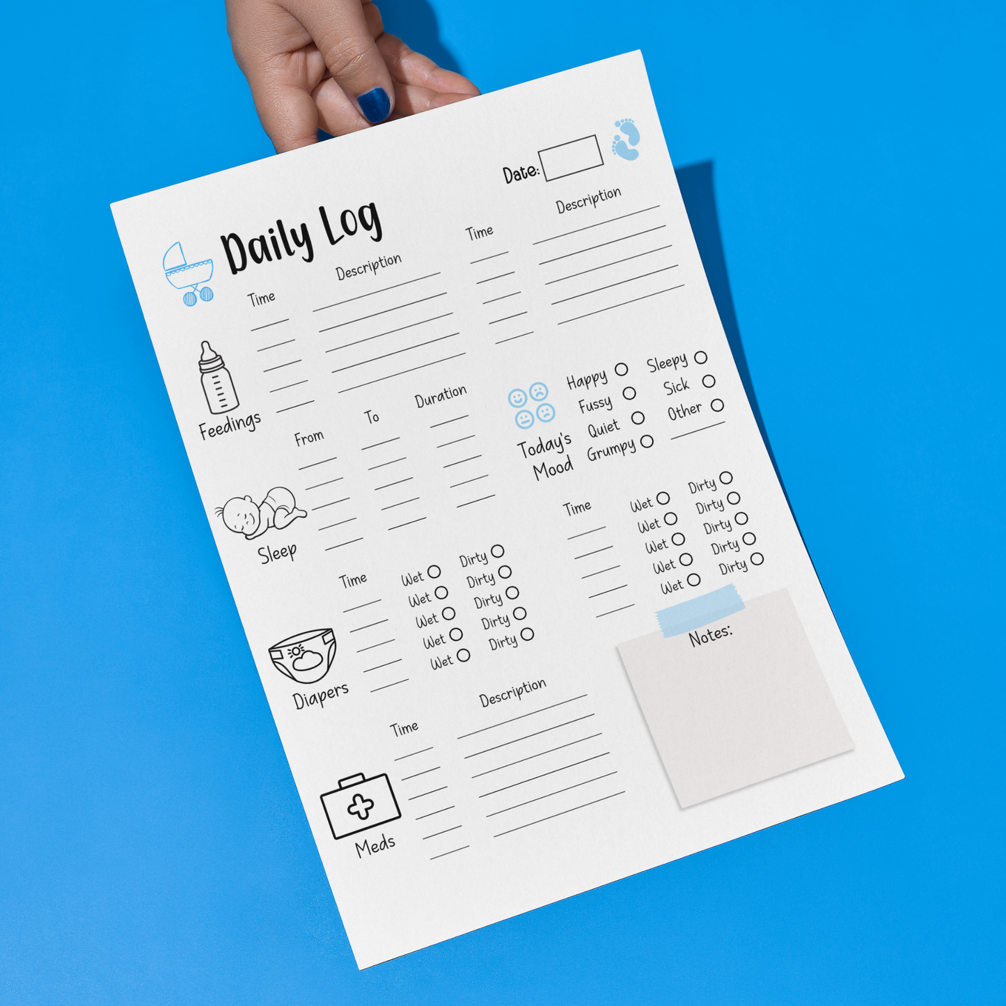 Infant Daily Log Printable, Baby Daycare Tracker Template, Nanny Log
