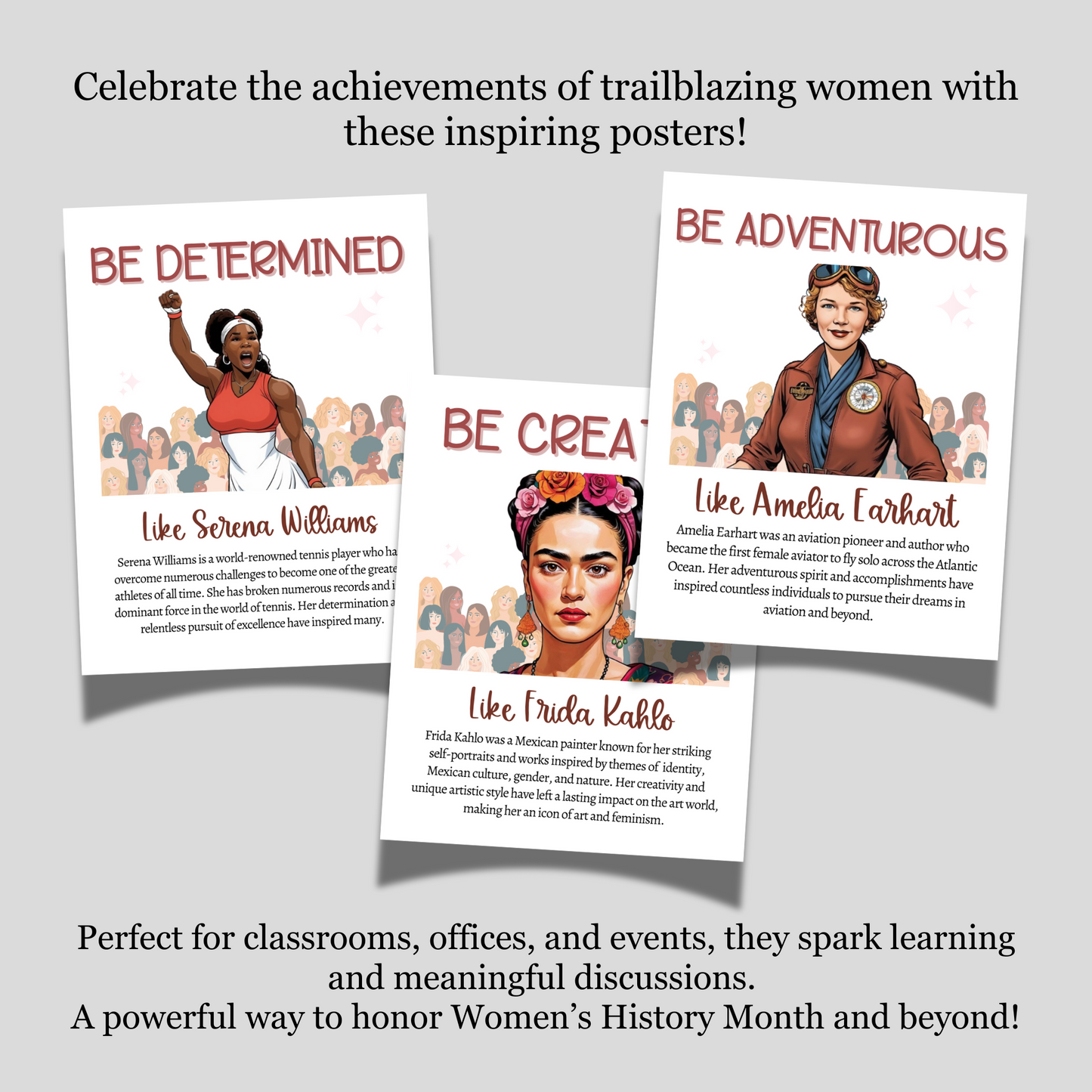 Womens History Month Posters Printable March Bulletin Board for Kids Adult Office Decor