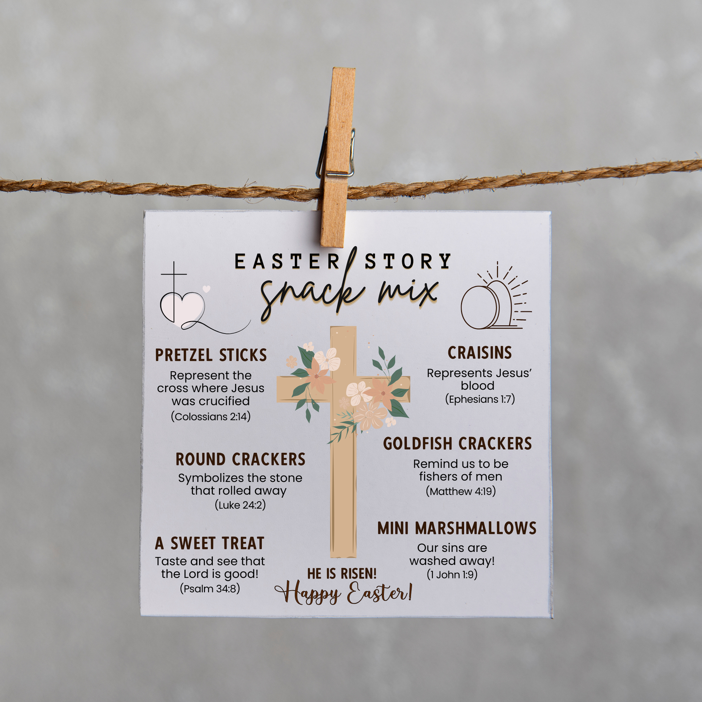 Easter Story Snack Mix Printable, Holy Week Treat Basket Gift Tags Religious Christian Resurrection Activity