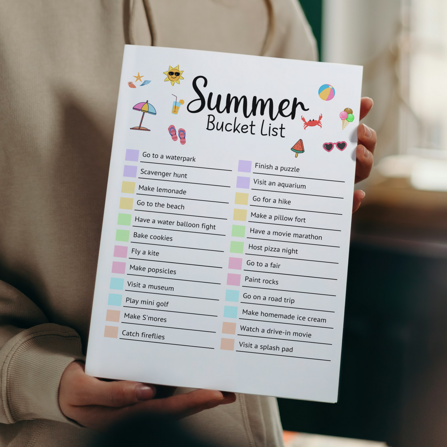 Summer Bucket List Printable, Editable Activities For Kids