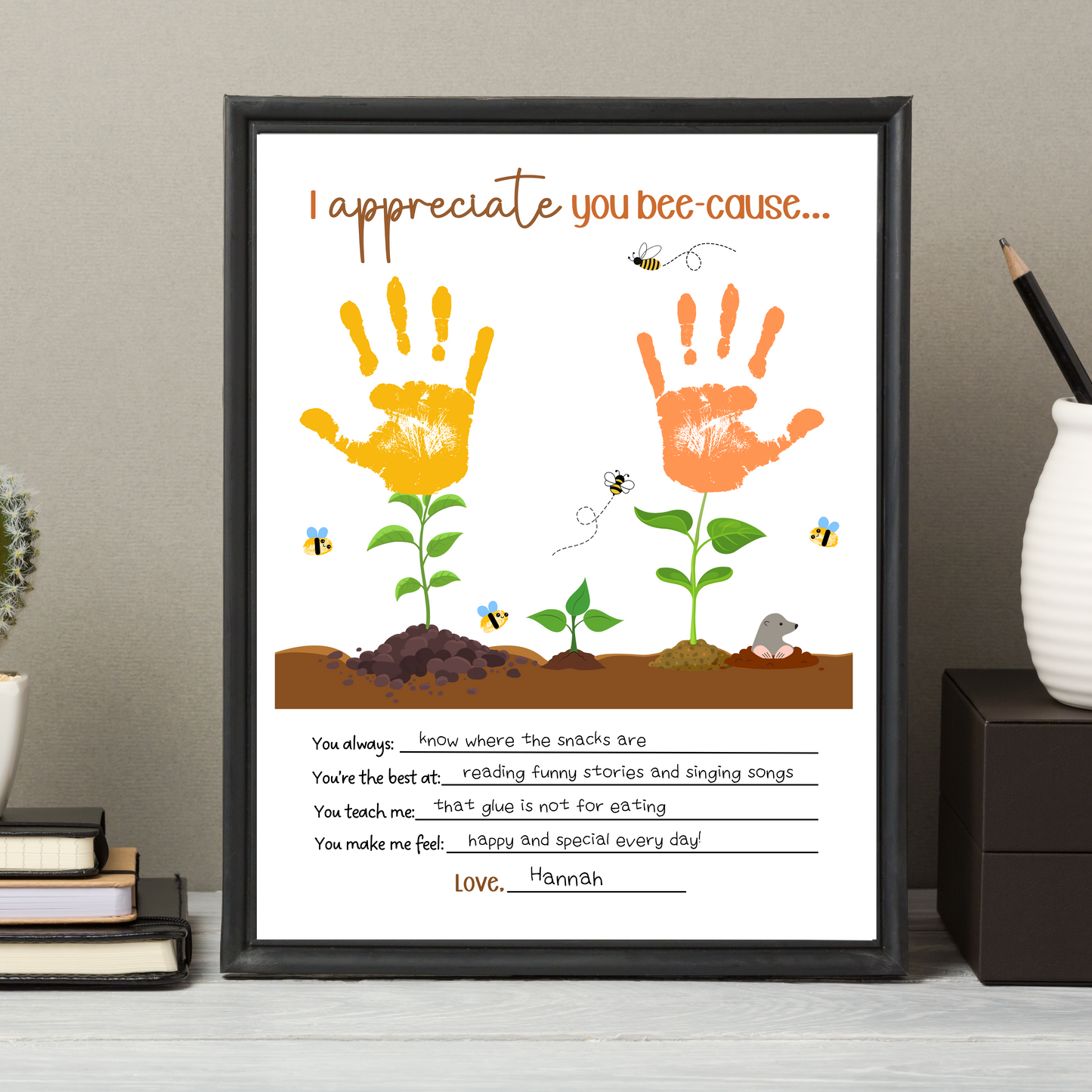 Teacher Appreciation Handprint Craft Kids Printable, DIY Gift Keepsake Art for Pre-K Kindergarten Preschool Children