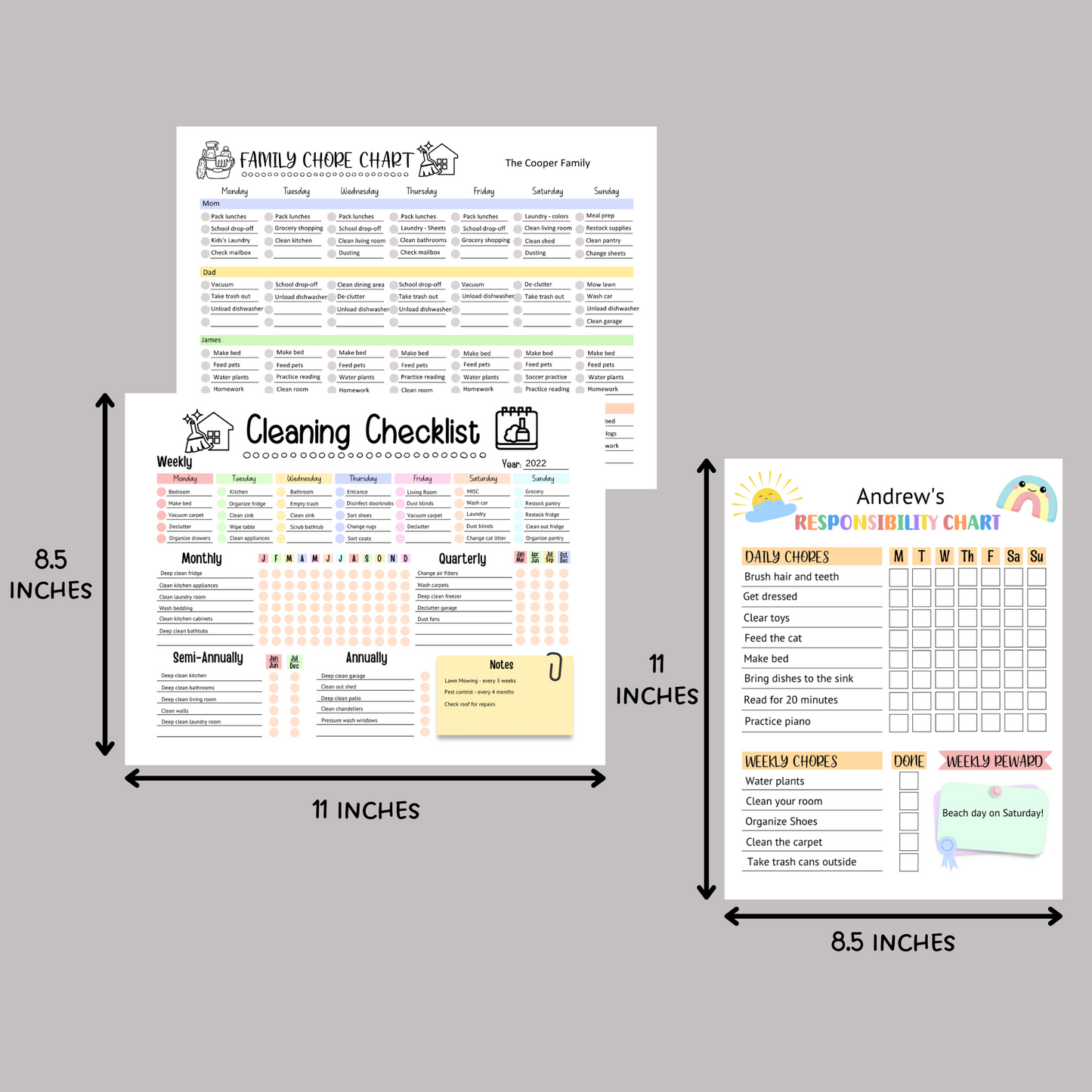 Editable Family Chore Chart, Printable Cleaning Schedule, Digital Planner Checklist