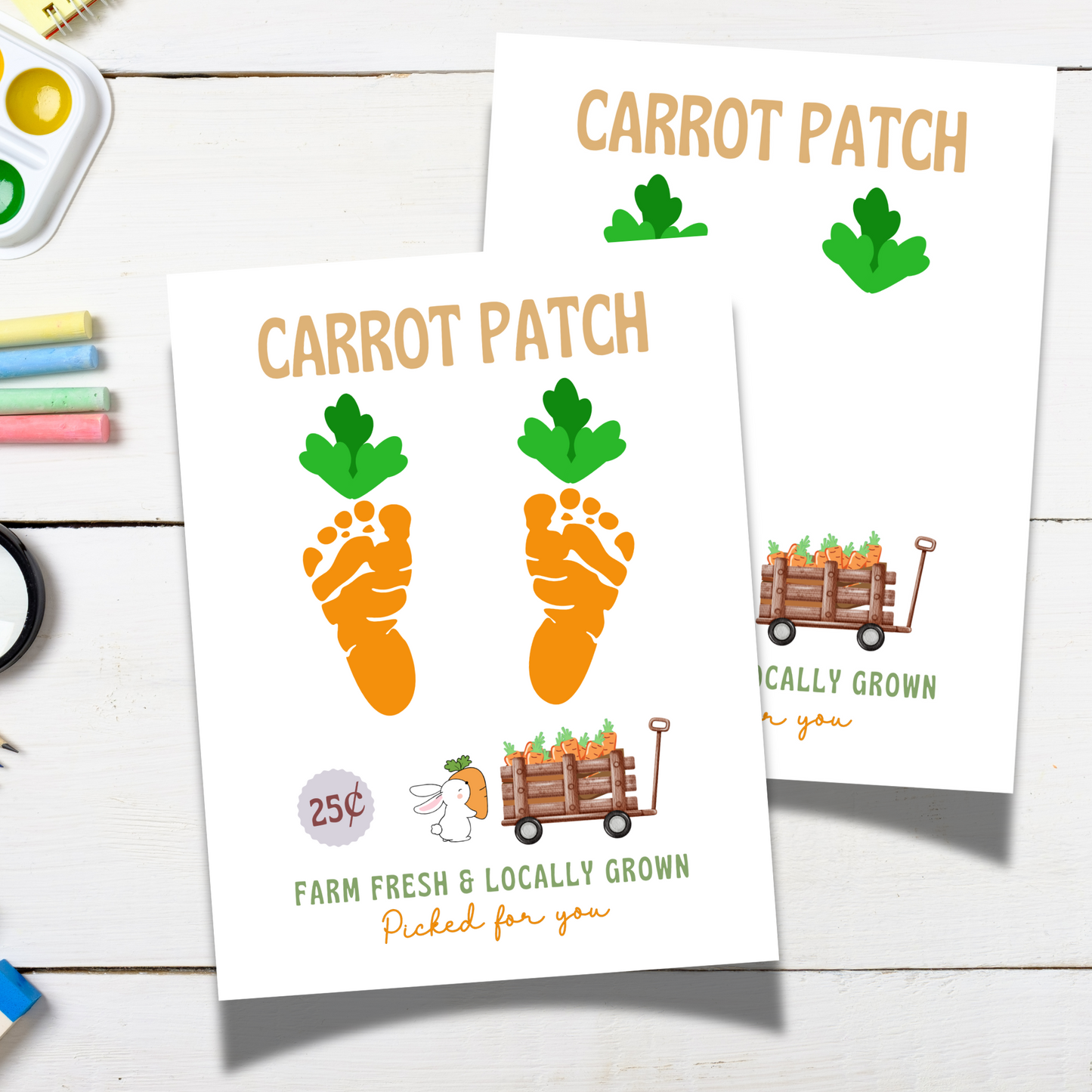Carrot Patch Easter Footprint Craft for Kids Printable, DIY Spring Feet Art Activity Keepsake Farm Sign Personalized Gift from Baby Toddler