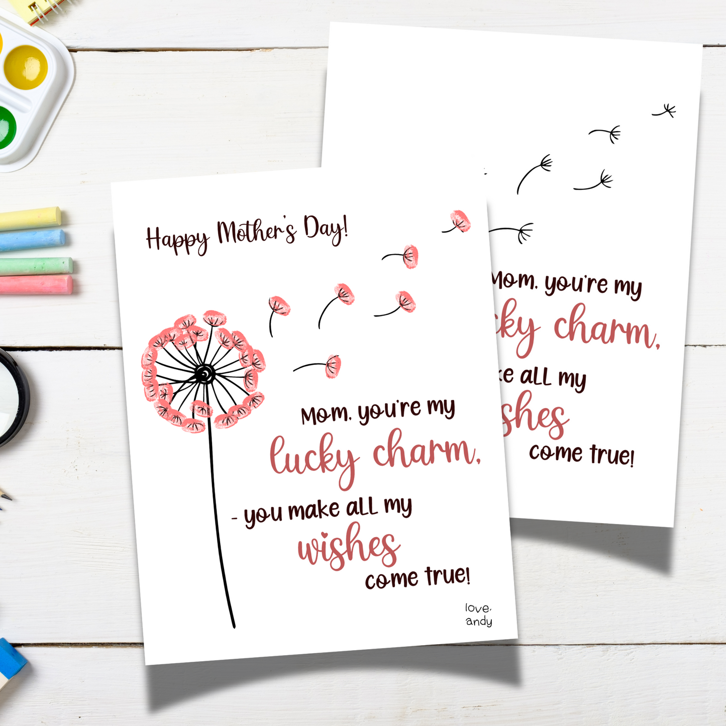 Mothers Day Fingerprint Craft for Kids Printable, Card Art Mom Birthday Gift