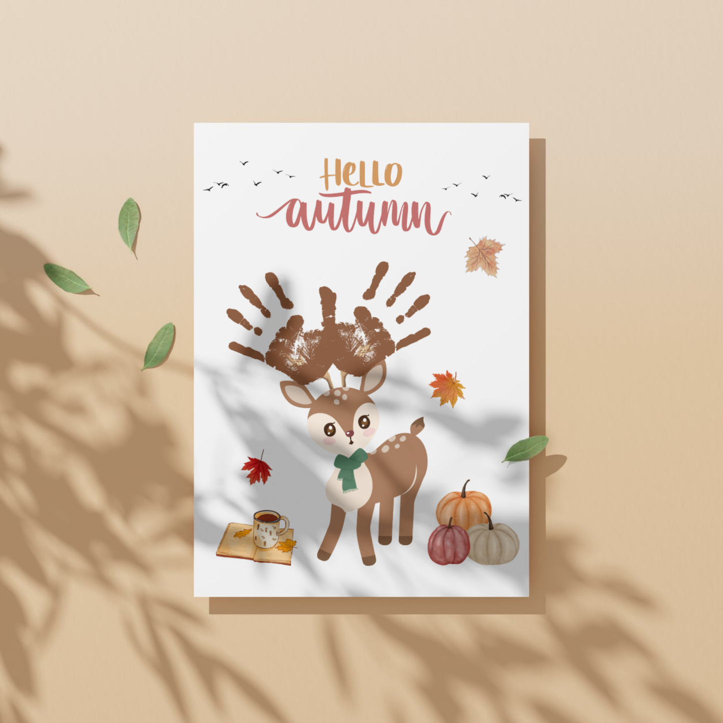 Fall Handprint Craft Printable, Autumn Activity DIY Deer Art for Kids