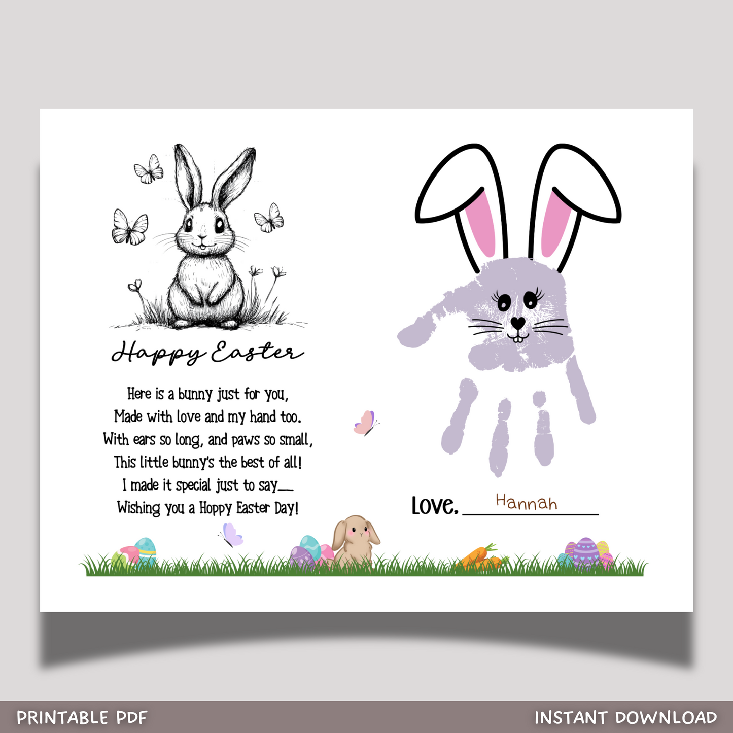Bunny Happy Easter Poem Handprint Craft for Kids Printable, DIY Spring Art Activity Keepsake Personalized Gift from Baby Toddler