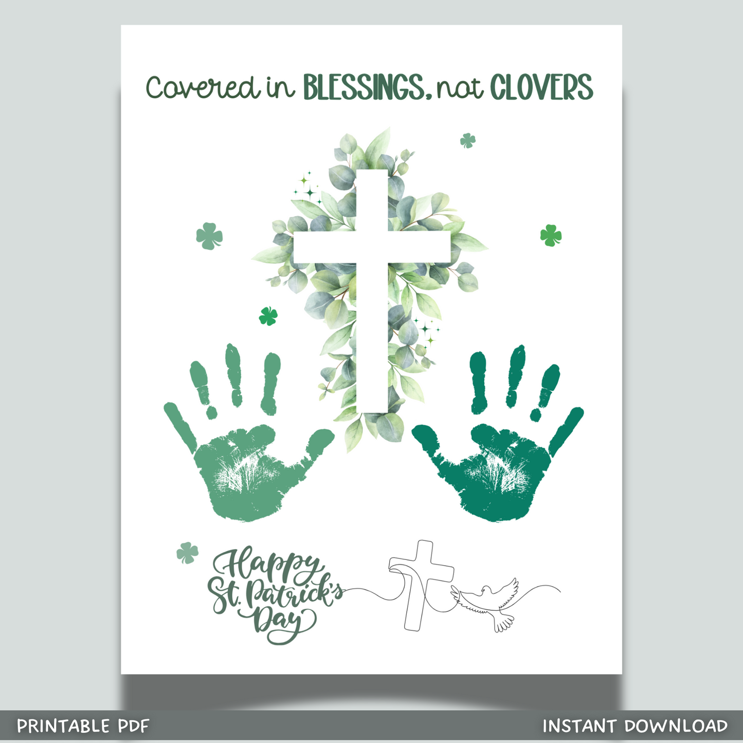 St. Patricks Day Christian Handprint Craft Printable, DIY Bible Art Keepsake for Sunday School Church Kids Activity Preschool