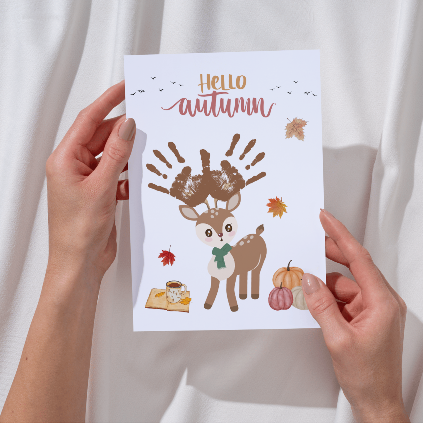 Fall Handprint Craft Printable, Autumn Activity DIY Deer Art for Kids