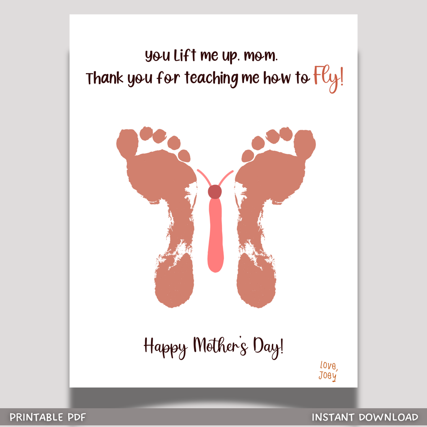 Mothers Day Footprint Butterfly Craft for Kids Printable, Card Art Mom Birthday Gift