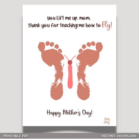 Mothers Day Footprint Butterfly Craft for Kids Printable, Card Art Mom Birthday Gift