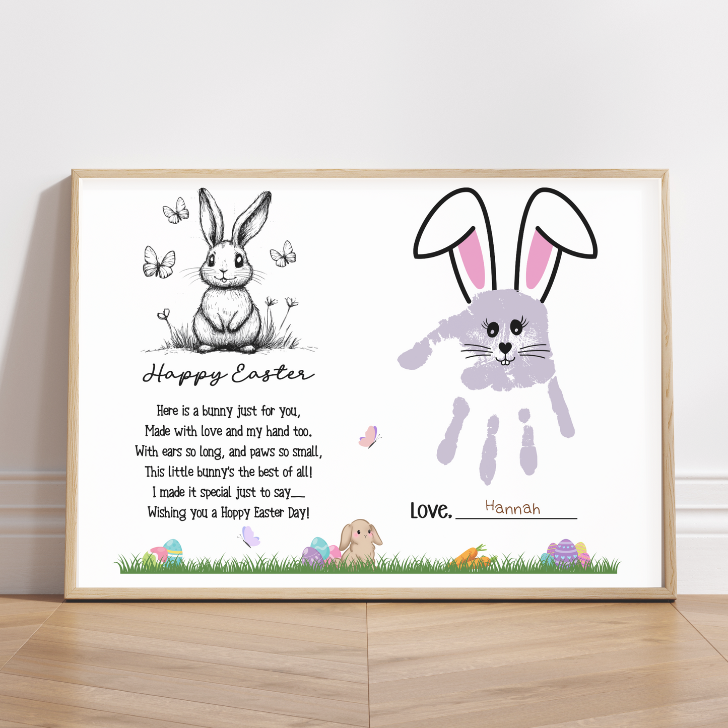 Bunny Happy Easter Poem Handprint Craft for Kids Printable, DIY Spring Art Activity Keepsake Personalized Gift from Baby Toddler