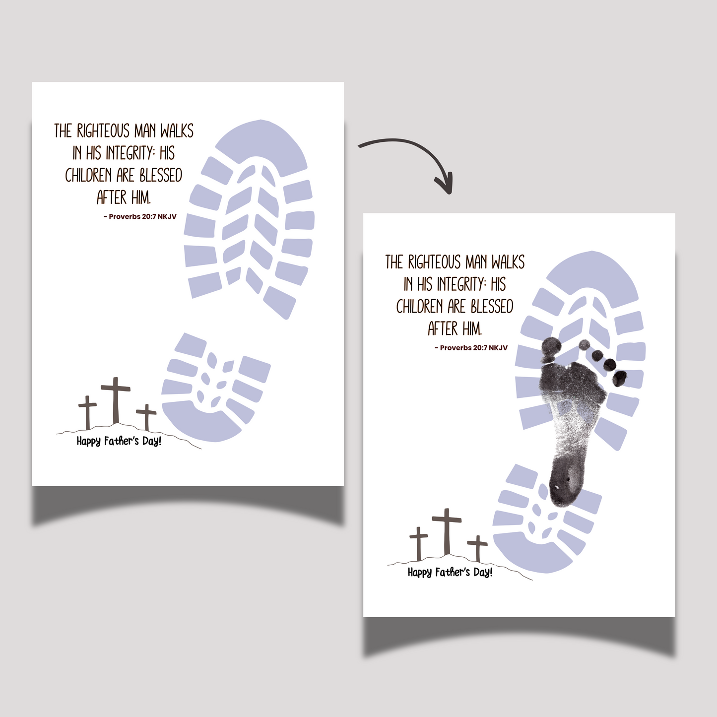 Father's Day Bible Craft Kids Printable, DIY Footprint Card Scripture Art Sunday School Activity Gift for Dad Grandpa from Christian Toddler