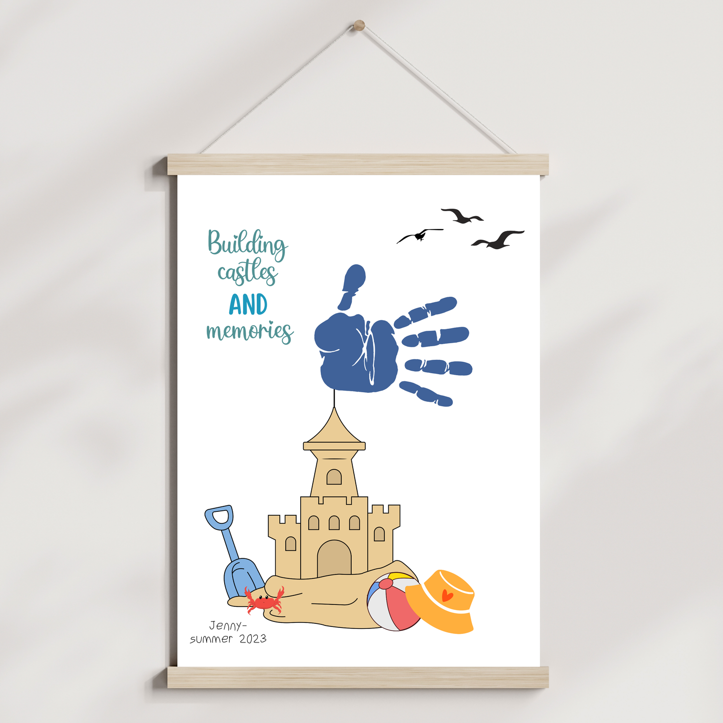Sandcastle Summer Handprint Craft Printable, DIY Beach Art Project Ideas for Kids