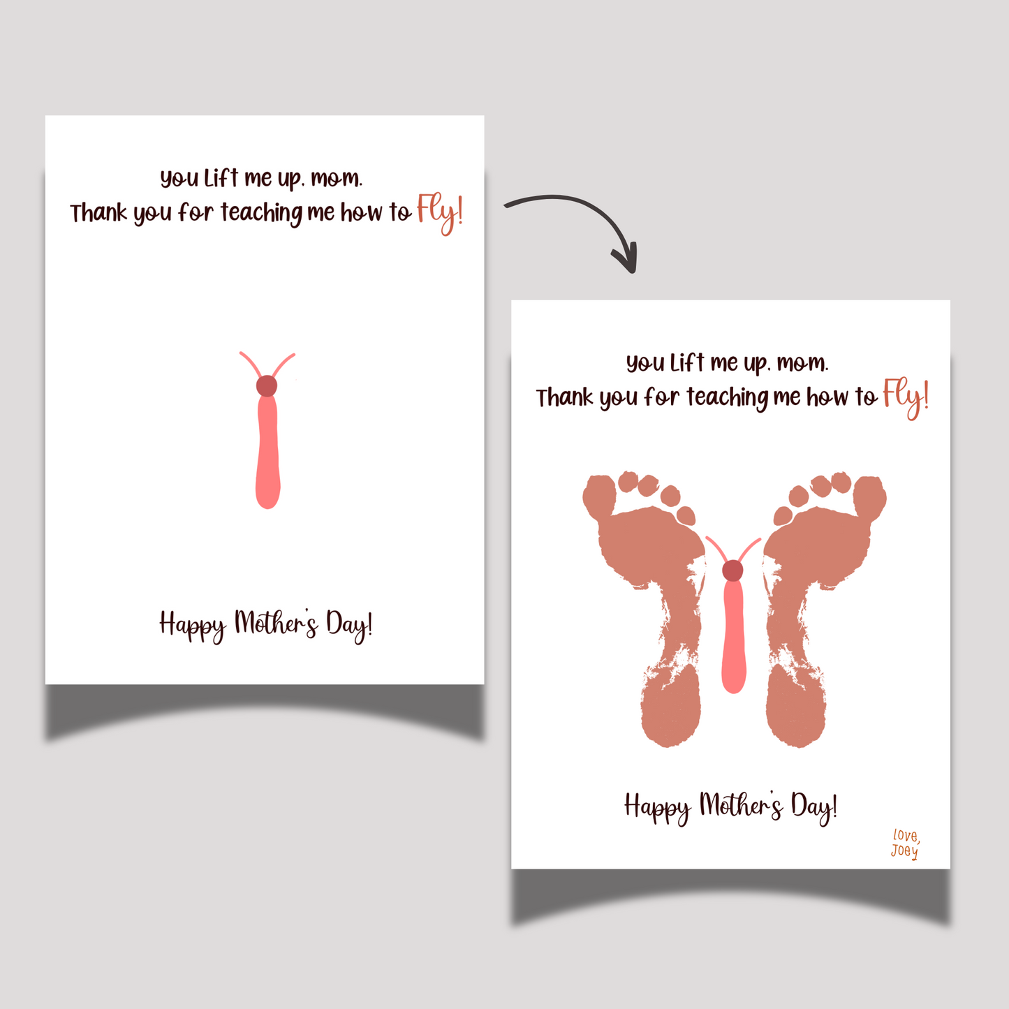 Mothers Day Footprint Butterfly Craft for Kids Printable, Card Art Mom Birthday Gift