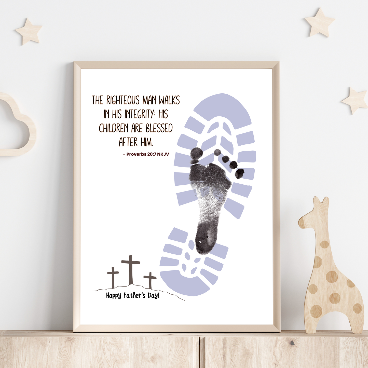 Father's Day Bible Craft Kids Printable, DIY Footprint Card Scripture Art Sunday School Activity Gift for Dad Grandpa from Christian Toddler