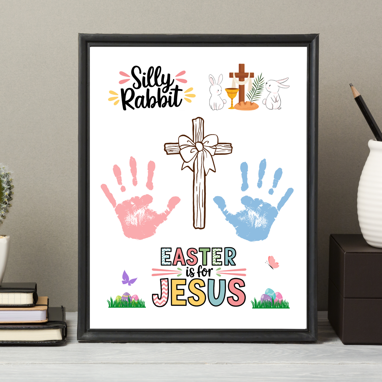 Easter Handprint Craft Printable, Christian DIY Religious Art for Kids Sunday School Preschool Toddler Newborn Activity