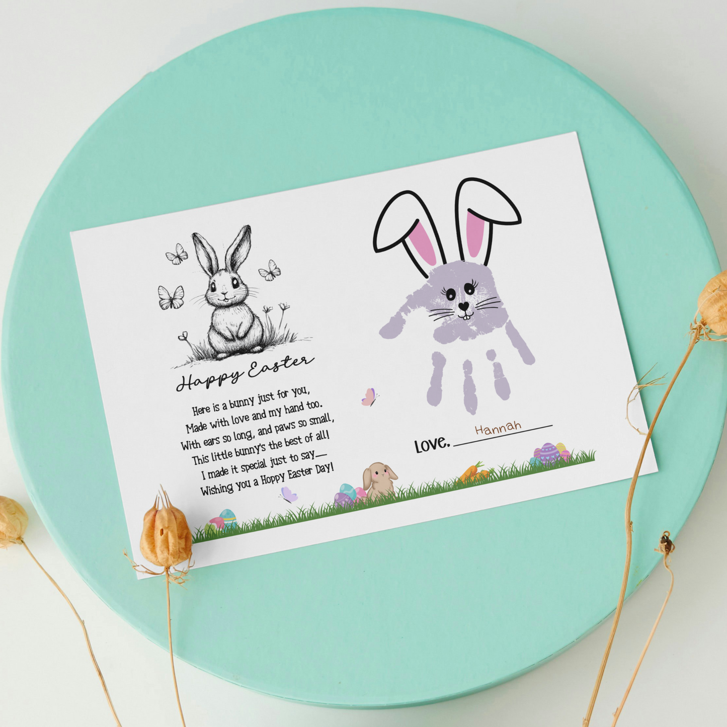 Bunny Happy Easter Poem Handprint Craft for Kids Printable, DIY Spring Art Activity Keepsake Personalized Gift from Baby Toddler