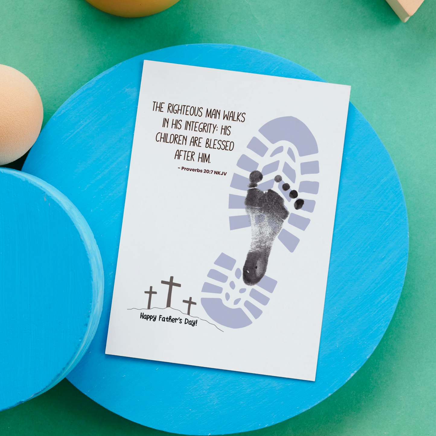 Father's Day Bible Craft Kids Printable, DIY Footprint Card Scripture Art Sunday School Activity Gift for Dad Grandpa from Christian Toddler