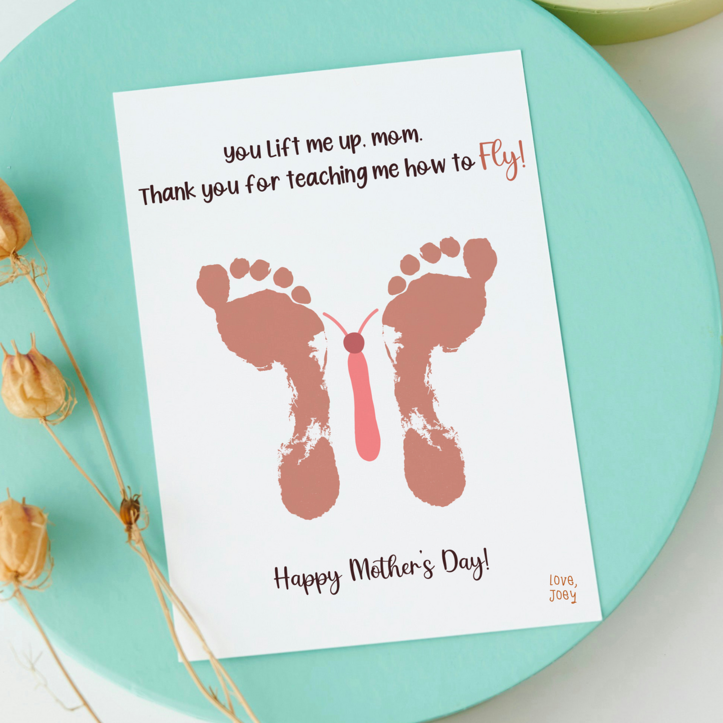 Mothers Day Footprint Butterfly Craft for Kids Printable, Card Art Mom Birthday Gift