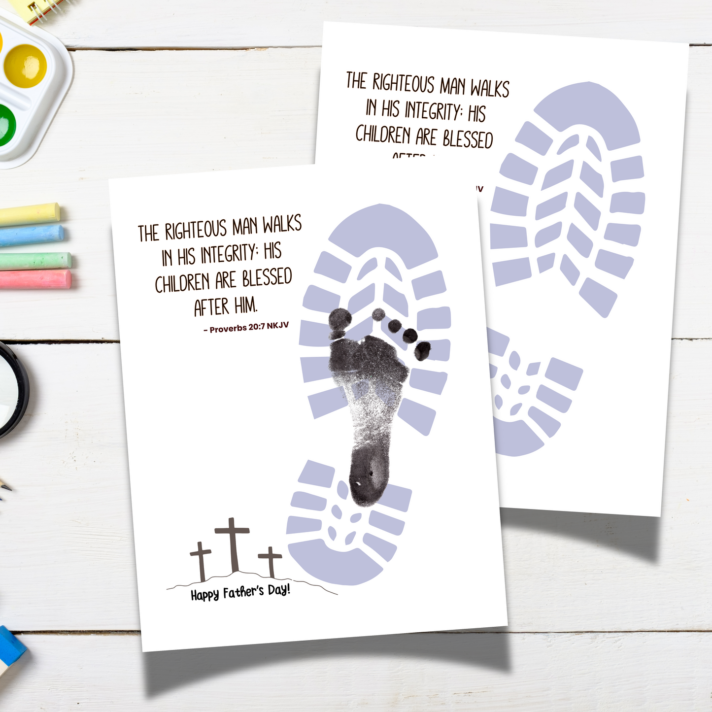 Father's Day Bible Craft Kids Printable, DIY Footprint Card Scripture Art Sunday School Activity Gift for Dad Grandpa from Christian Toddler