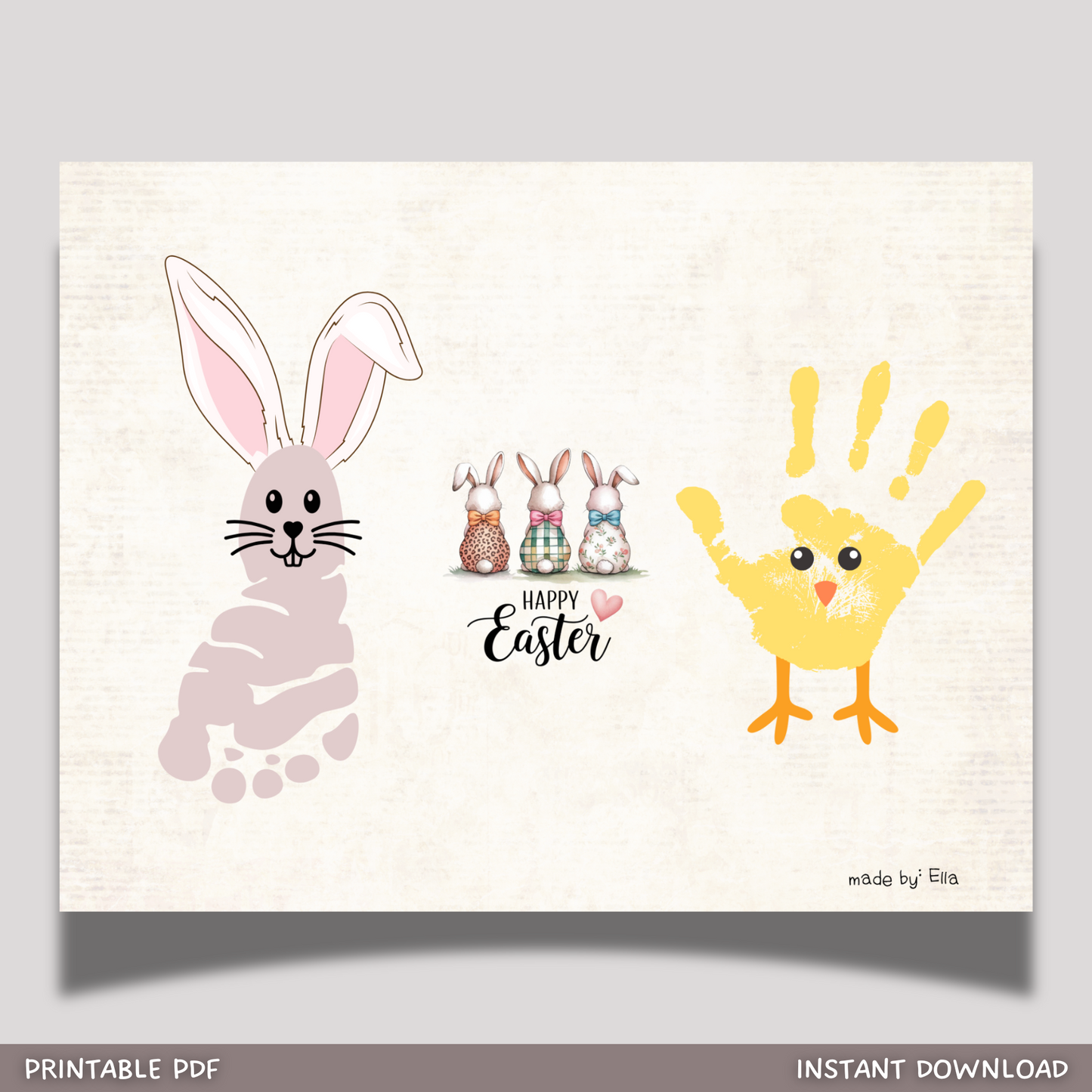 Bunny Chick Easter Handprint Footprint Craft for Kids Printable, DIY Card Spring Art Activity Keepsake Personalized Gift from Baby Toddler