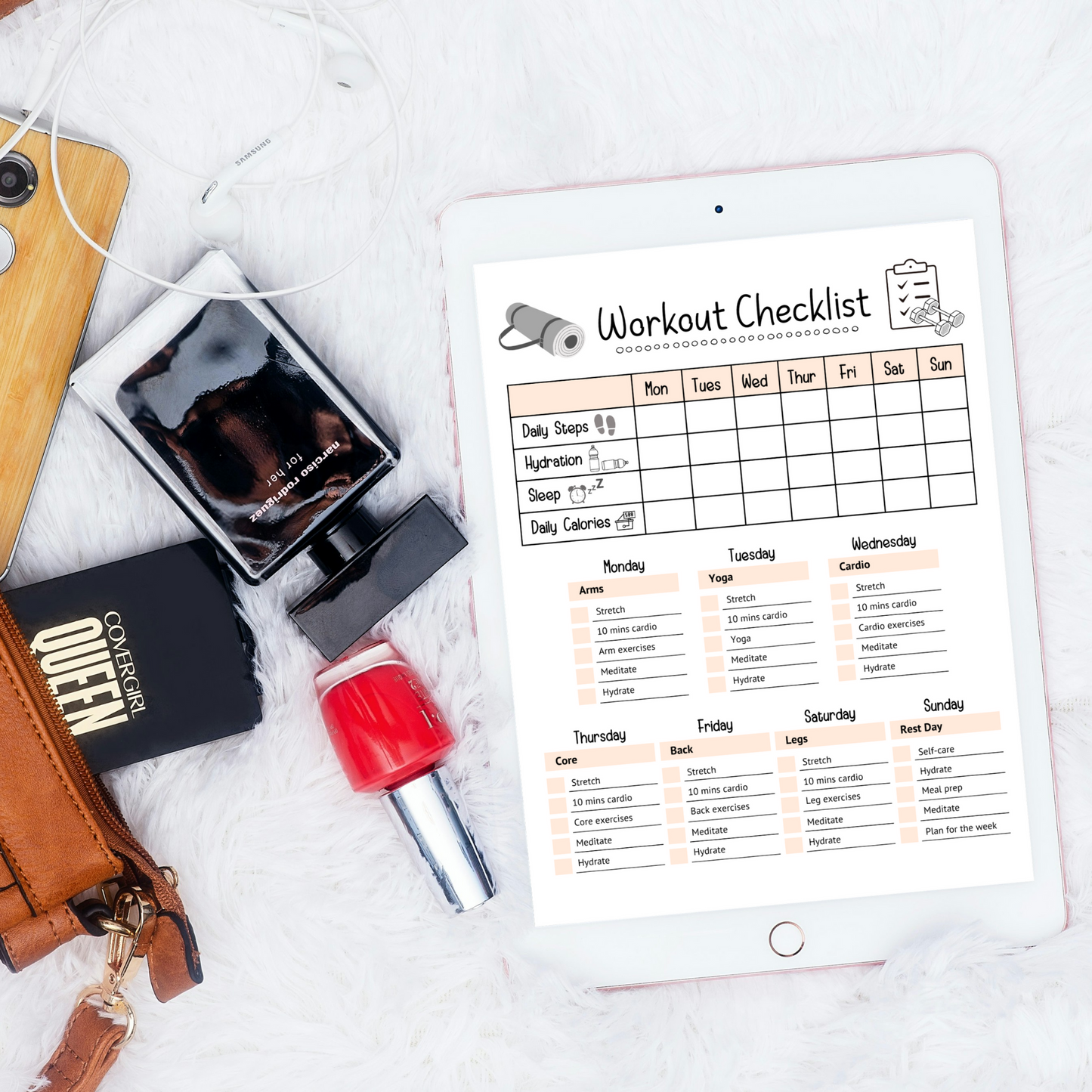 Editable Workout Checklist, Printable Daily Exercise Gym Log Planner