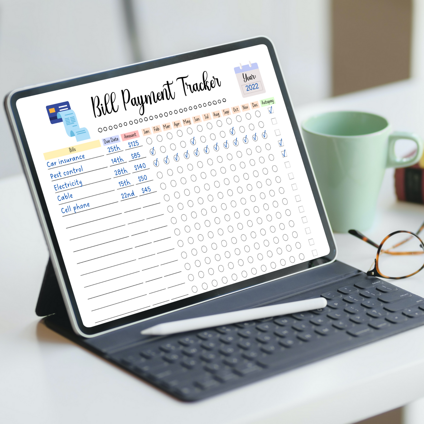 Editable Yearly Bill Tracker, Printable Monthly Bill Planner Payment Log