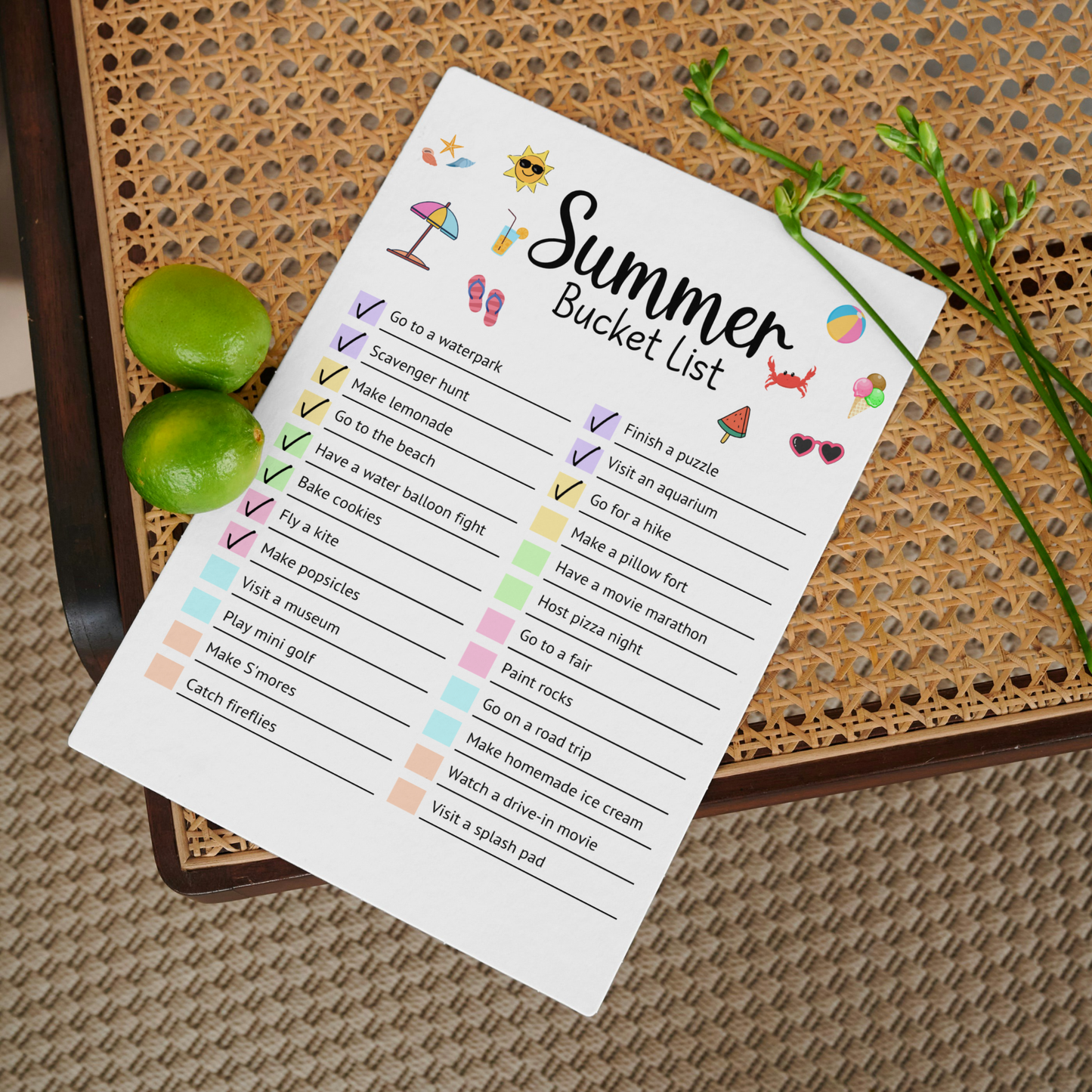 Summer Bucket List Printable, Editable Activities For Kids